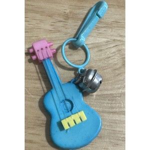 Vintage 1980s Bell Charm Turquoise Guitar With Strings Charm For 80s Necklace
